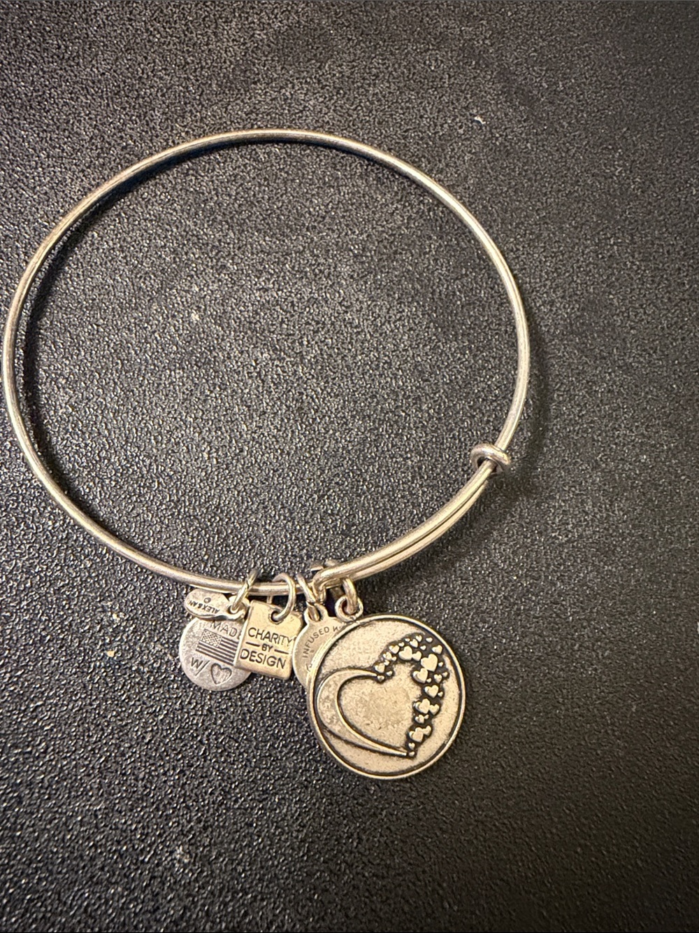 Alex and Ani Silver Heart Cluster Charm Expandable Bangle